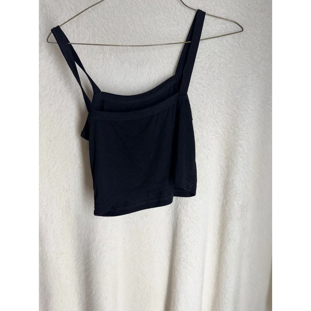 SHEIN Womens Black Cropped Cami Tank Top Double Strap Square Neck Medium